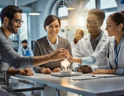 Firefly In a softly lit room, a diverse group of individuals collaborates around a sleek, intuitive