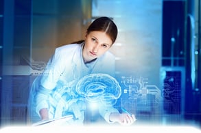 Image of young woman doctor. Concept of modern technology
