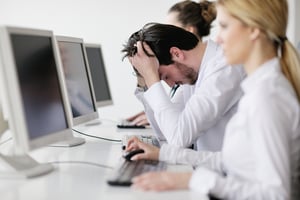 Portrait of a young business man looking depressed and worried from work at meeting office indors