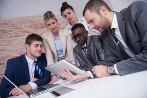 young business people group have meeting and working in modern bright office indoor